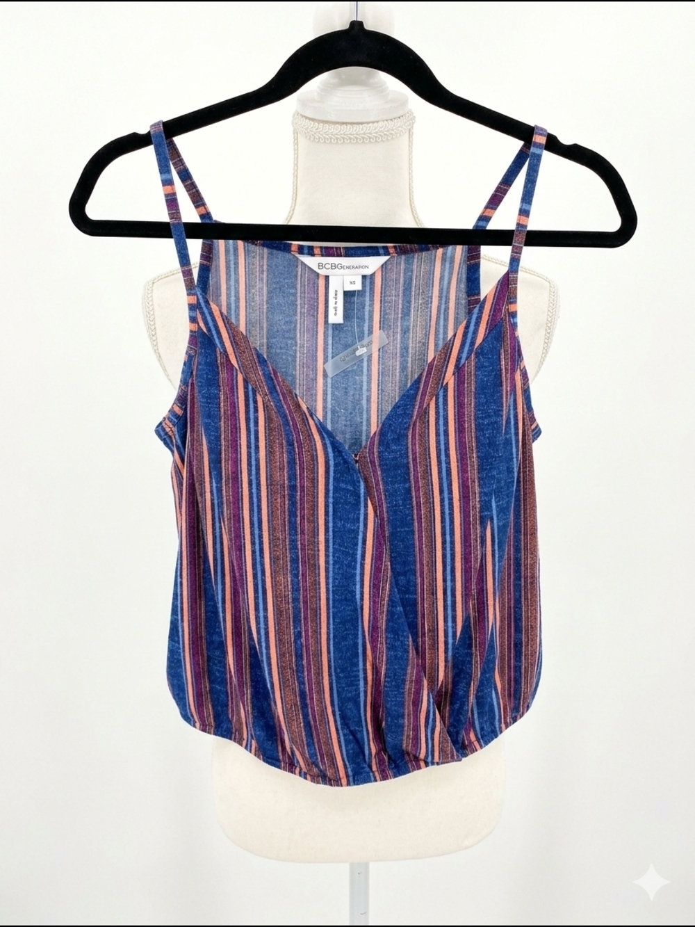 BCBGMAXAZRIA Nwt Xs‎ Blue Striped V-Neck Spaghetti Strap Tank